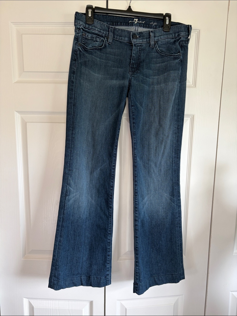 7 For All Mankind Dark Blue Wash Dojo Jeans Women’s Size 30 Flare Wide Leg